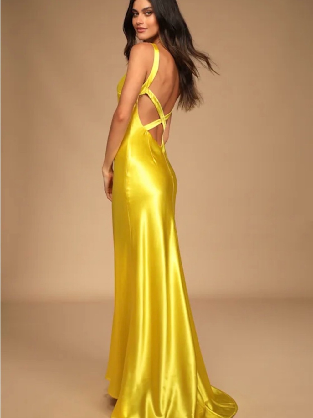 HOW TO LOSE A GUY IN 10 DAYS 💛Yellow Satin Backless Evening Gown From Lulus